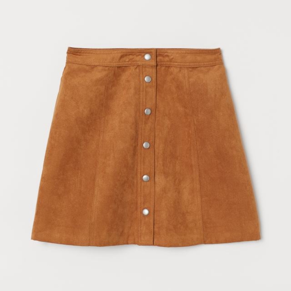 H&M Camel Faux Suede A-Line Mini Skirt NWOT Size 8